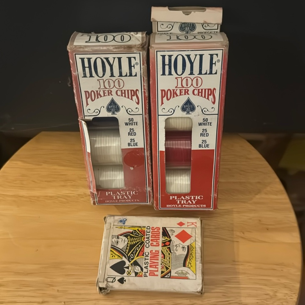 sets of Poker Chips and one set of vintage playing cards